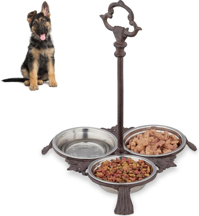 Actual product image Relaxdays Feeding Station for Cats & Dogs, 3 Stainless Steel Bowls (0.20 l)