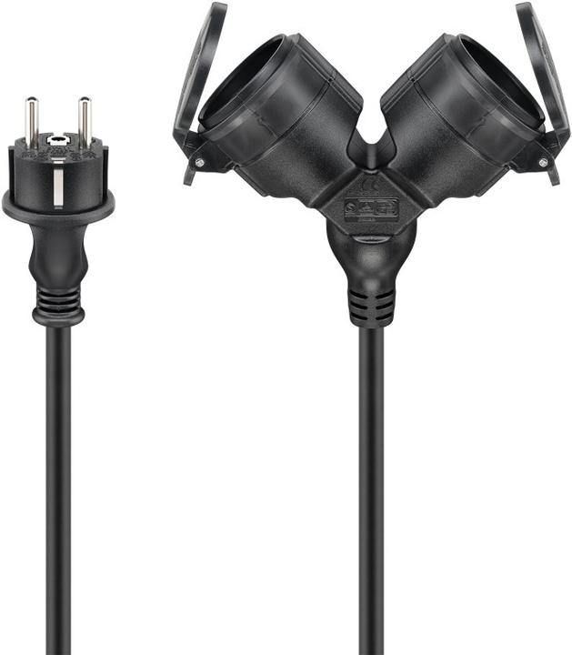 Goobay Doppel-Verlängerungskabel Outdoor, 10 m, schwarz (10 m, CEE 7/3)