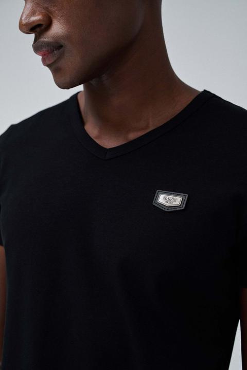 Actual product image Salsa Jeans T-Shirt Vneck Cotton Lycra T-Shirt Metal Badge (L)