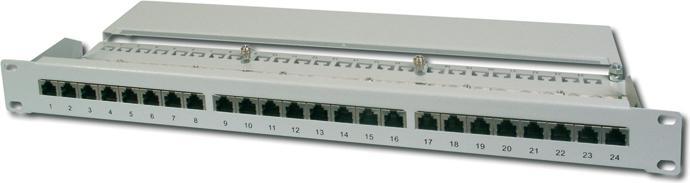 Produktbild Digitus CAT 5e Class D Patch Panel geschirmt 16-Port RJ45 8P8C LSA 1HE Rack Mount Farbe Grau RAL 7035
