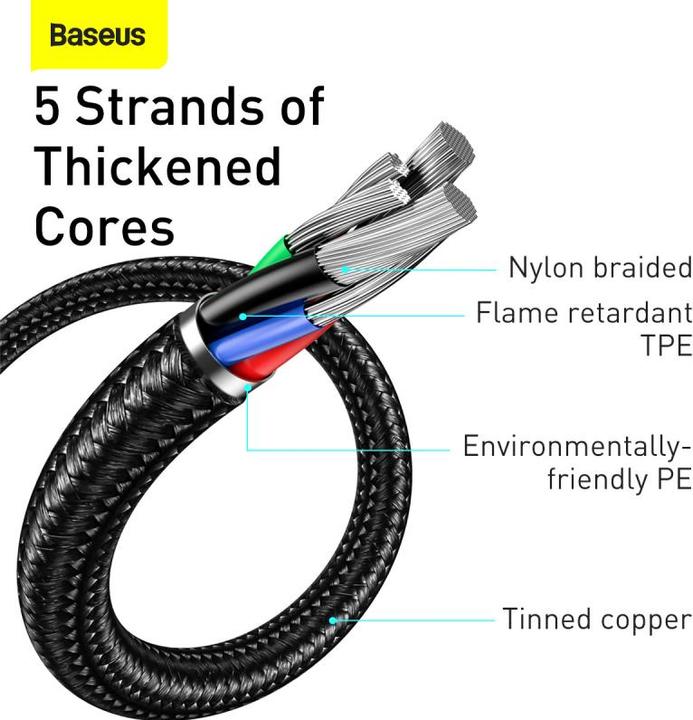 Actual product image Baseus Display Cable USB to Type-C, 66W, 2m (black) (2 m, USB 3.0, 66 W)