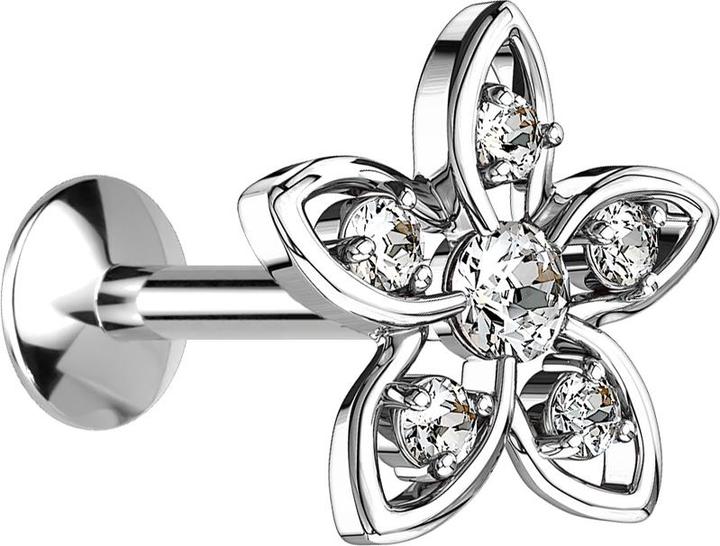 Immagine prodotto Star Piercing Micro UFO Labret filo interno argento con fiore e cristallo argento (Ottone, Acciaio chirurgico 316L)