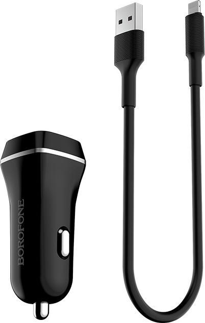 Borofone Autoladegerät BZ2 mit 2 USB-Anschlüssen + Lightning (2,4A) schwarz (1 m, 12 W)