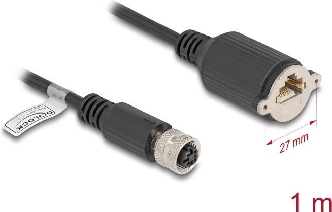 Produktbild Delock M12 Kabel D-kodiert 4 Pin Buchse zu RJ45 Buchse zum E (F/UTP, CAT5e, 1 m)