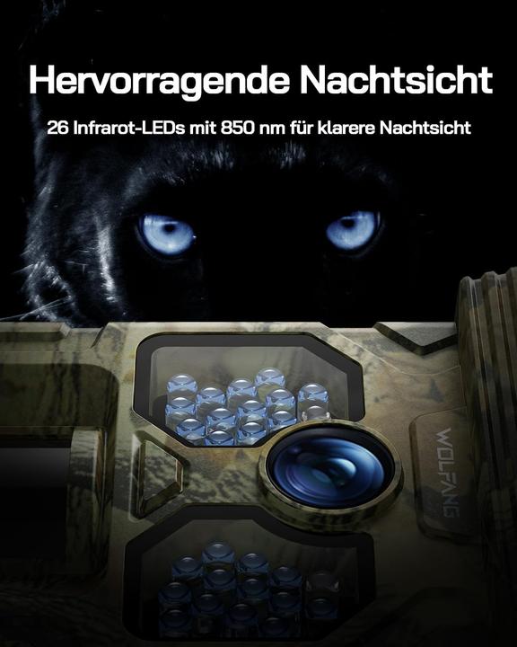 Produktbild Wolfang 4K Solar Wildkamera WT02 mit Bewegungssensor, Nachtsicht