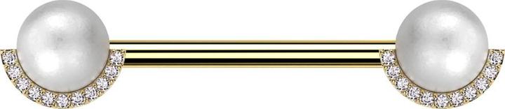 Star Piercing Barbell vergoldet mit zwei Perlenkugeln silber Kristalle silber (Messing, Chirurgenstahl 316L)