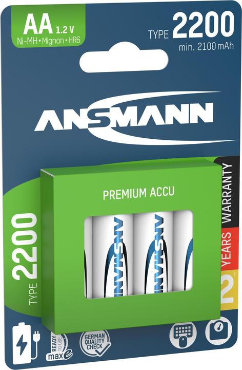 Immagine prodotto Ansmann Batteria NiMH Mignon AA tipo 2200 (min. 2100 mAh) maxE (4 pz., AA, 2100 mAh)