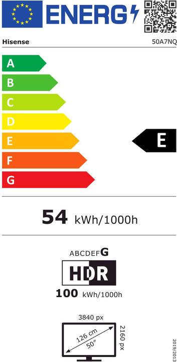 Label énergétique Hisense TV TV 50A7NQ 50" 4K, QLED, 60Hz (50", QLED, 4K, 2023)