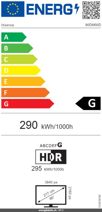 Energie-Label Hisense Sigange Display 86DM66D 86", 24/7, UHD, 500cd/m², 25% Haze (3840 x 2160 Pixel, 86")