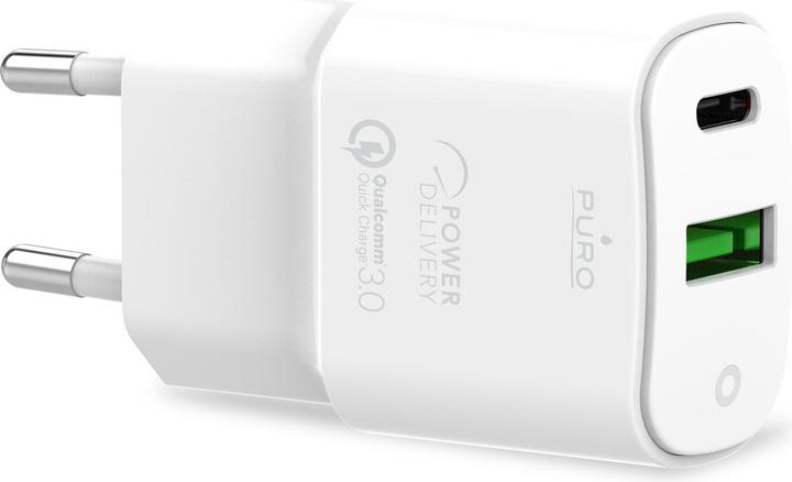 Puro Mini Fast Travel Charger 1 x USB-A 1 x USB-C 3A (PUR414WHT) (20 W)