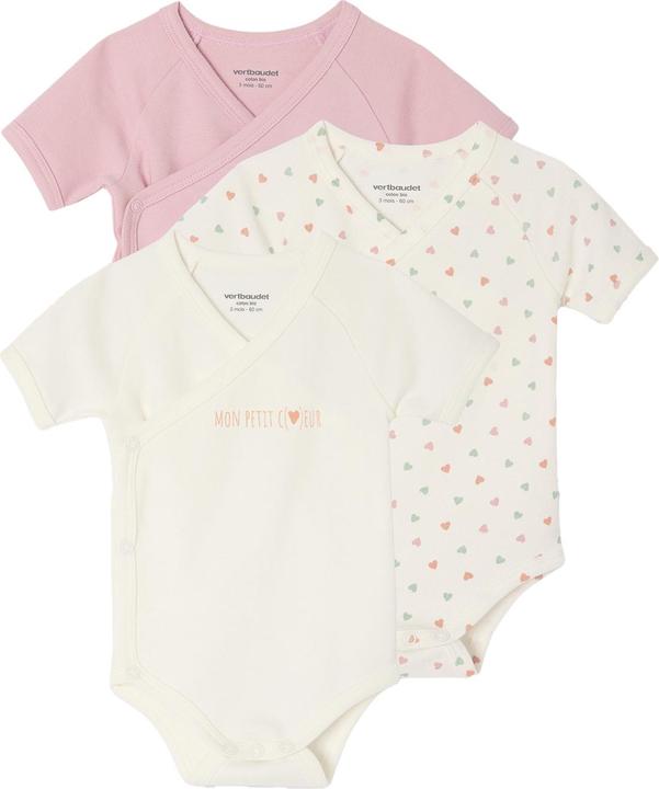 Produktbild Vertbaudet Bio-Kollektion: 3er-Pack Baby Wickelbodys mit kurzen Ärmeln PETIT COEUR (62)