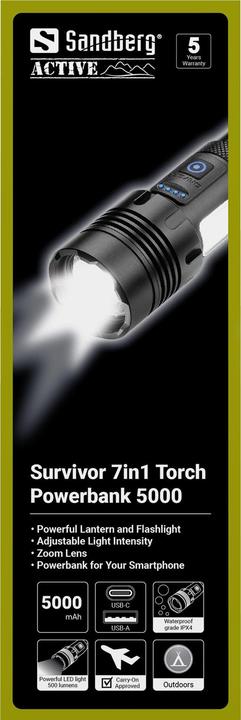 Actual product image Sandberg Survivor 7in1 Torch PB 5000 (5000 mAh, 18.50 Wh)