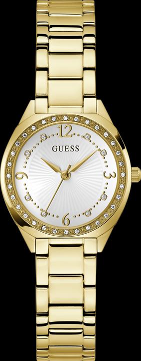 Actual product image Guess P GLD CS W/ CRYS / SUN WHT DL / P GLD BRCT Wristwatch (Watch with gemstone, 30 mm)
