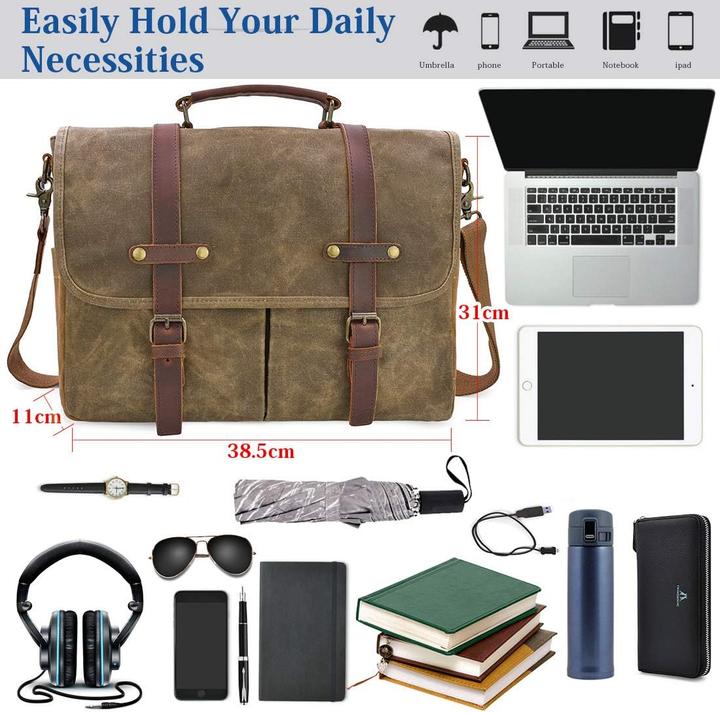 Produktbild Only-Bags.Store Herren Umhängetaschen Aktentasche Laptoptasche Wasserdichtes Segeltuch Grosse Arbeitstasche