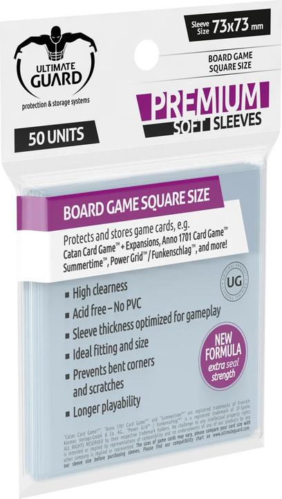 Produktbild Ultimate Guard UGD010283 - Premium 50 Kartenhüllen für Brettspiel-Karten, quadratisch 73x73 mm