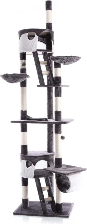 Actual product image Wiltec Cat Tree Scratching Post Climbing Tree 240-260cm in Grey/White with Caves, Hammocks and Platforms (260 cm, Grey, White)