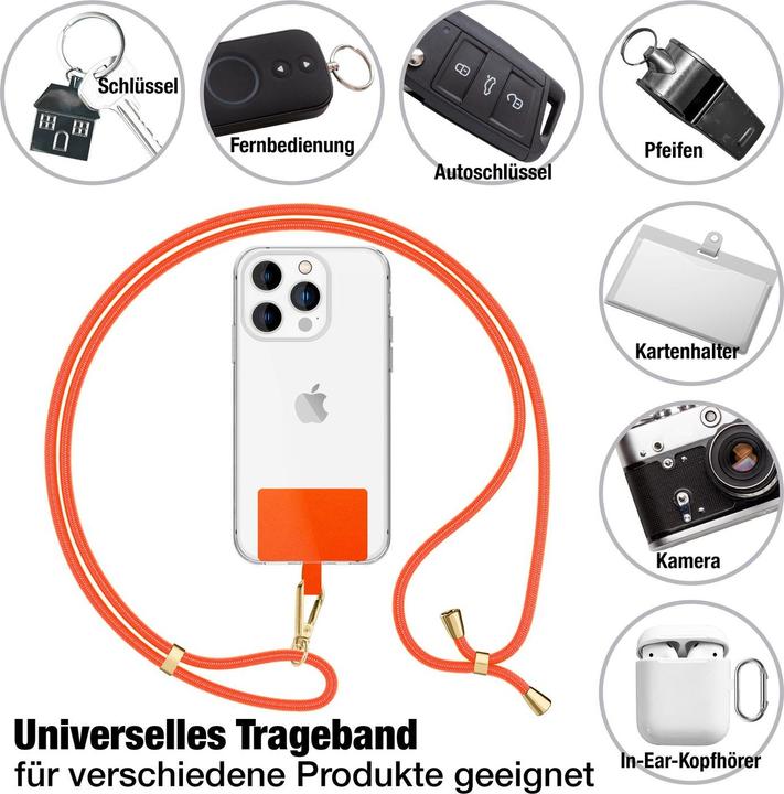 Produktbild Nalia Handyband + Pad für Hülle zum Umhängen, Karabinerhaken Anhänger aus Metall (gold)