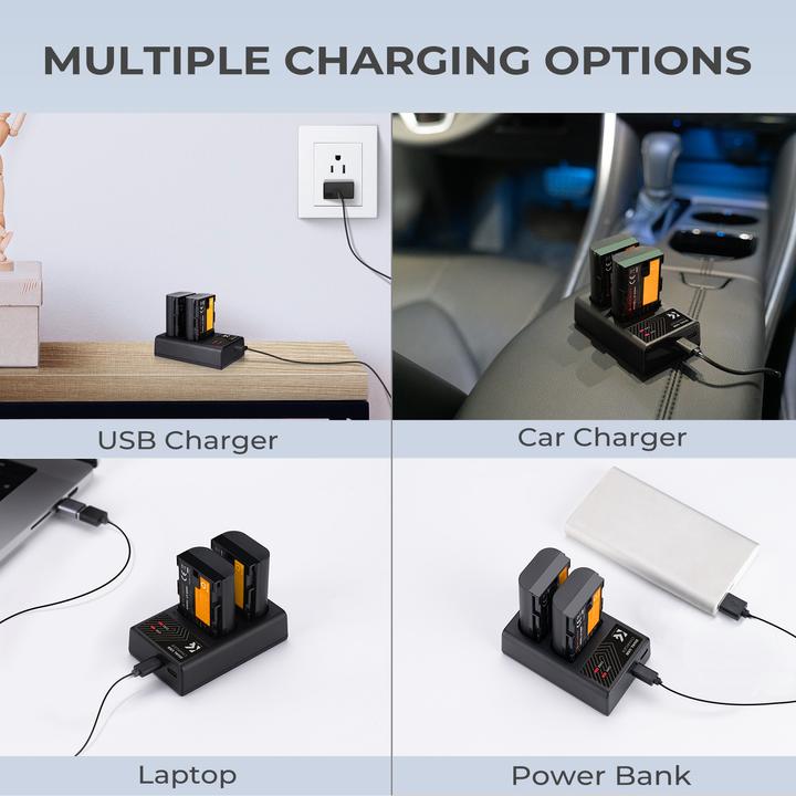 Actual product image K&F Concept LPE6NH Digital Camera LED Dual Channel Charger with Type C Charging Cable (Camera battery charger)