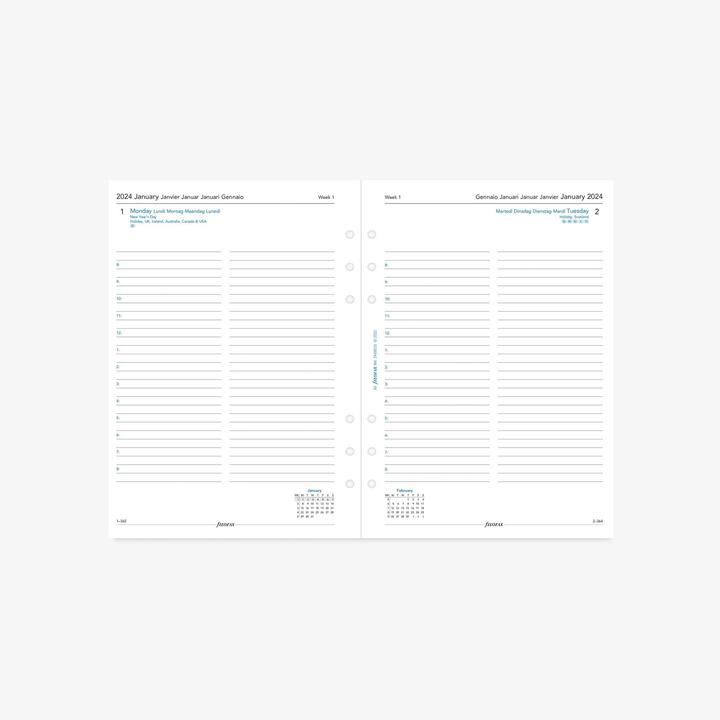 Image du produit Filofax Insert Size Calendrier 1 jour sur 1 page multilingue (148 x 210 mm)