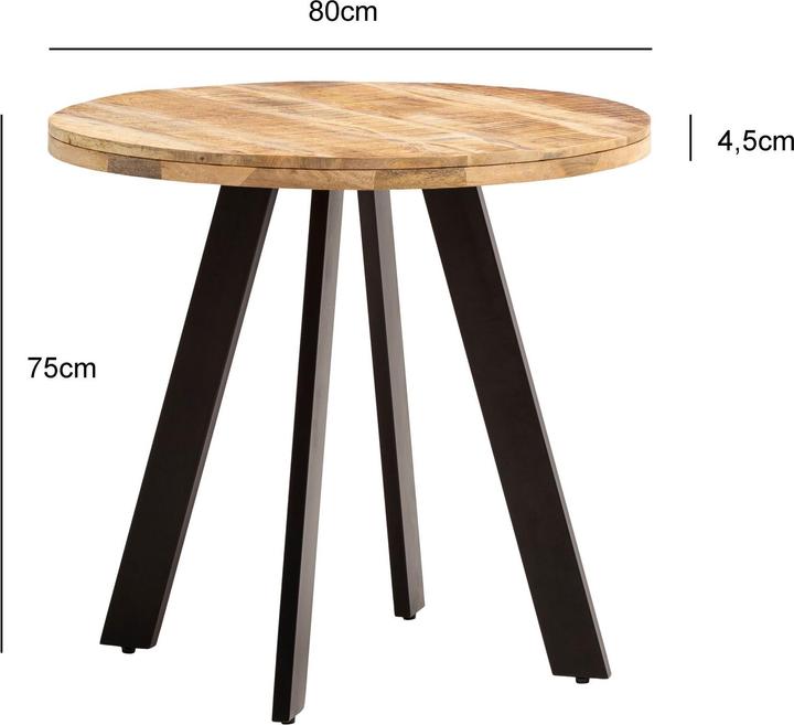 Produktbild FineBuy Esszimmertisch Esstisch 80 cm Mango Holz Massiv Küchentisch Rund Modern (80 x 80 x 75 cm)