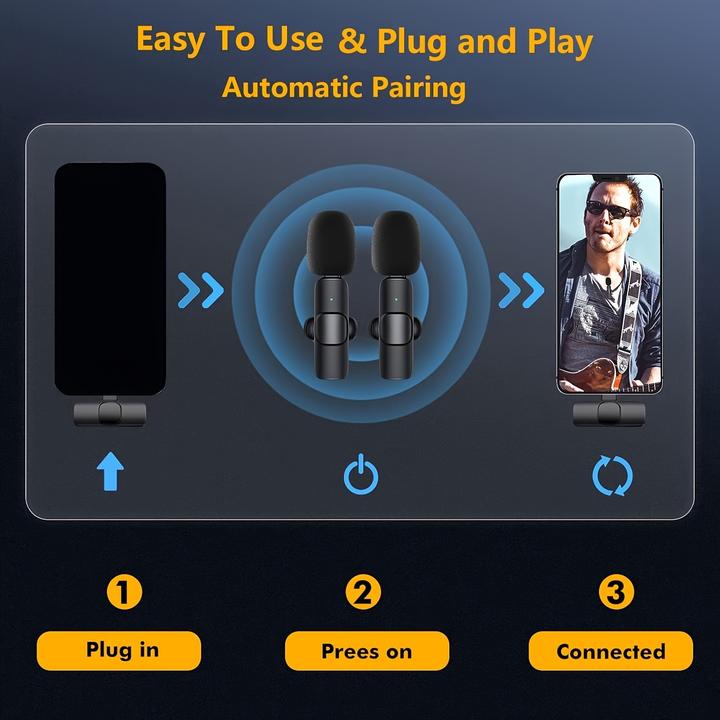 Image du produit PhoneLook Microphone cravate sans fil Bluetooth rechargeable USB-C pour smartphone et tablette avec enregistre
