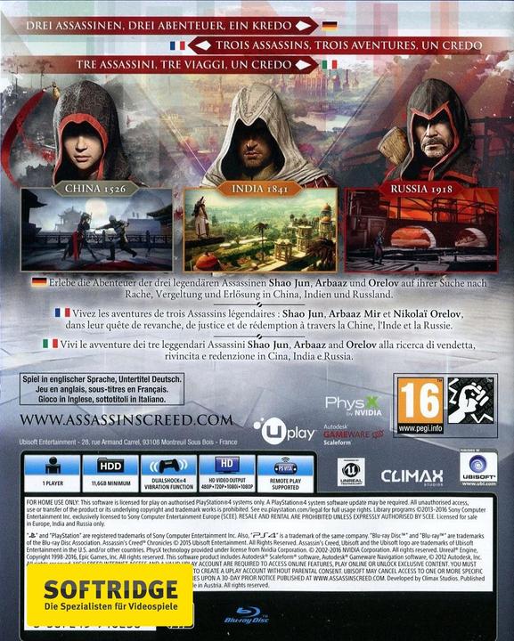 Produktbild Ubisoft Assassin's Creed Chronicles Trilogy Pack (China, India, Russia) (PS4, Multilingual)