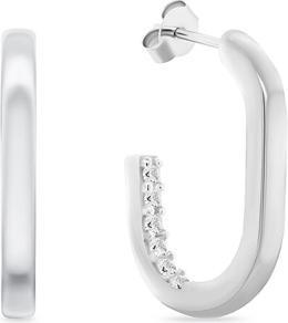 Brilio Silver - Elegant silver oval earrings with zircons EA992W