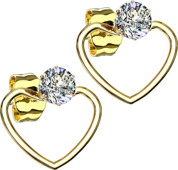 Star Piercing Ohrring vergoldet mit Kristall Anhänger Herz (ohne Messing, Chirurgenstahl 316L)