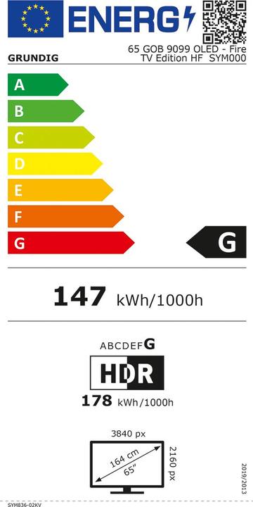 Etichetta energetica Grundig 65GOB9099 (65", OLED, 4K, 2019)