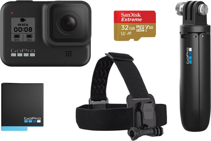 Image du produit GoPro Offre groupée de vacances pour les héros 8 noirs (60p, 4K, WiFi, Bluetooth)