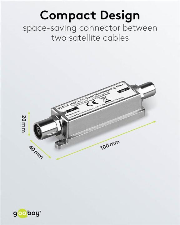 Image du produit Goobay Filtre de blocage LTE/4G coaxial mâle - coaxial femelle (Amplificateur)