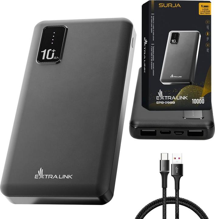 Immagine prodotto Extralink EPB-098B banca di energia ai polimeri di litio (LiPo) nera (10000 mAh, 37 Wh)