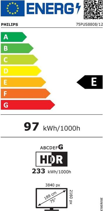 Energie-Label Philips 75PUS8808/12 (75", LED, 4K, 2023)
