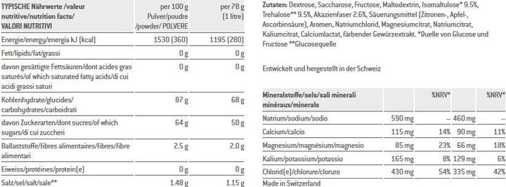 Valori nutrizionali e ingredienti Sponser Isotonico (Arancione sangue, 1 pz., 700 g)
