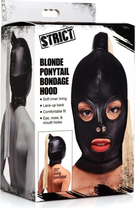 Actual product image XR Brands Blonde Pferdeschwanz Bondage Haube Schwarz