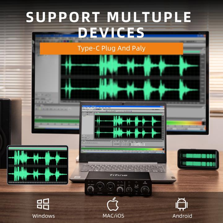 Produktbild Fifine Ampli3 Type-C Audio Interface 2 Channel USB Treble Sound Card Mixer