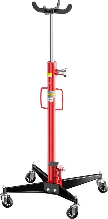 Produktbild Wiltec Getriebeheber mobil hydraulisch 500kg 110-195cm Rollen Aufnahmekralle Lkw