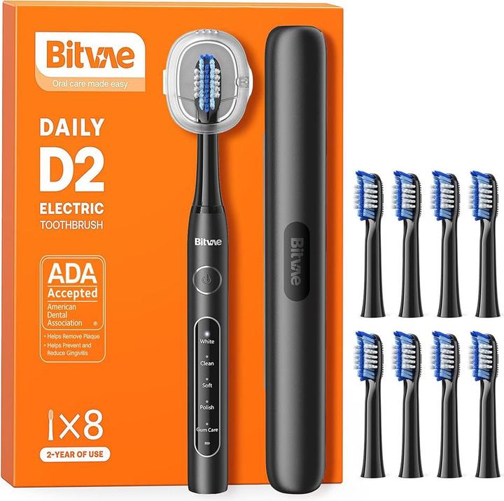 Produktbild Bitvae - Electric Toothbrush (BV D2) - with 8 Heads, Travel Case, Brushholder - Black