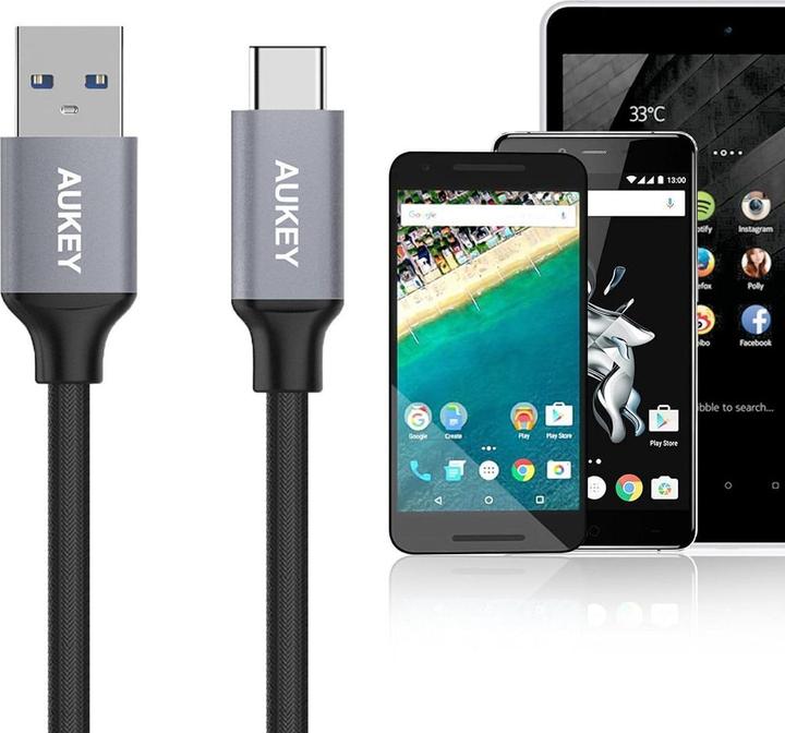 Actual product image Aukey USB A - USB Type-C Nylon (1 m, USB 3.0)