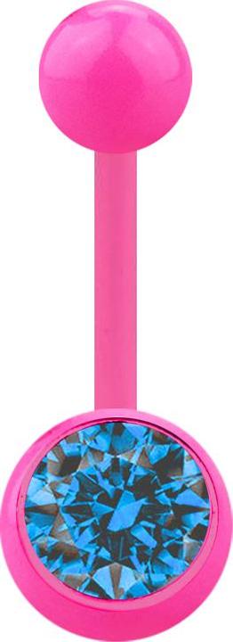 Star Piercing Banane pink mit Kugel und Kugel Kristall hellblau (Acryl, ohne Messing)