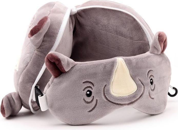 Immagine prodotto Puckator Relaxeazzz Cuscino da viaggio rotondo e maschera per gli occhi in peluche di rinoceronte