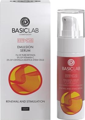 Produktbild BasicLab Esteticus Emulsion Serum With 1% Pure Retinol. 5% Vitamin C And 2% Pennywort Stem Cells (30 ml, Nachtcreme)