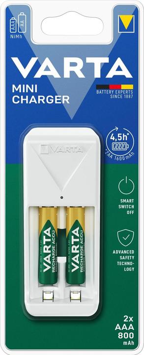 Varta Mini Charger 2x AAA (1 Stk., AAA, 800 mAh, Ladegerät inkl. Akku)