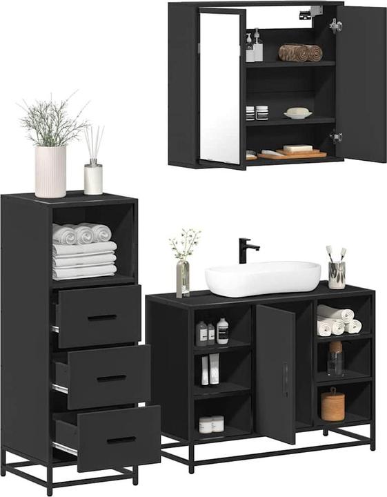 Image du produit VidaXL Ensemble de 3 meubles de salle de bain noir en bois composite Ensemble de meubles de salle de bain