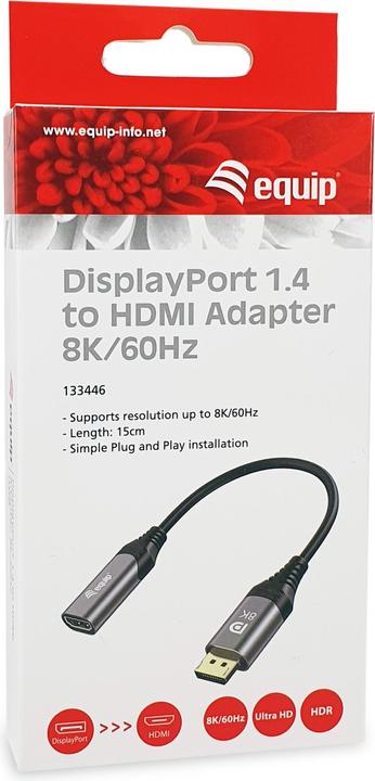 Produktbild equip Displayport->HDMI Adapter 1.4 St/Bu 8K/60Hz grau (HDMI, 1 cm)