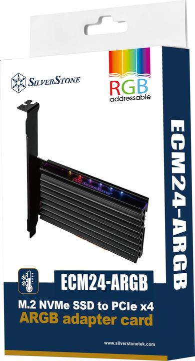 Image du produit Silverstone SST-ECM24-ARGB - Carte SuperSpeed PCI-E Express X4 vers M.2 (NVMe SSD NGFF), alu. heatsink (PCI-E x4)
