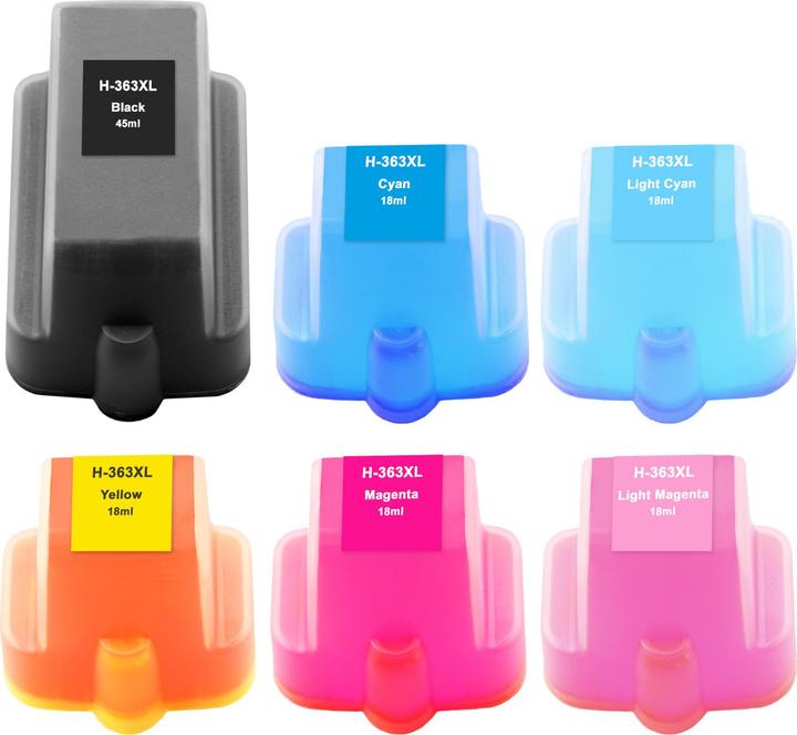 Image du produit Plutoos HP 363XL cartouches XXL compatibles, jeu de 6 couleurs (M, CF, LM, C, LC, Y)