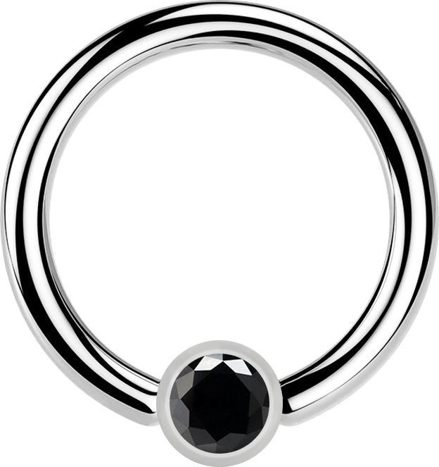 Star Piercing Ball Closure Ring silber und Kristall schwarz (Chirurgenstahl 316L)