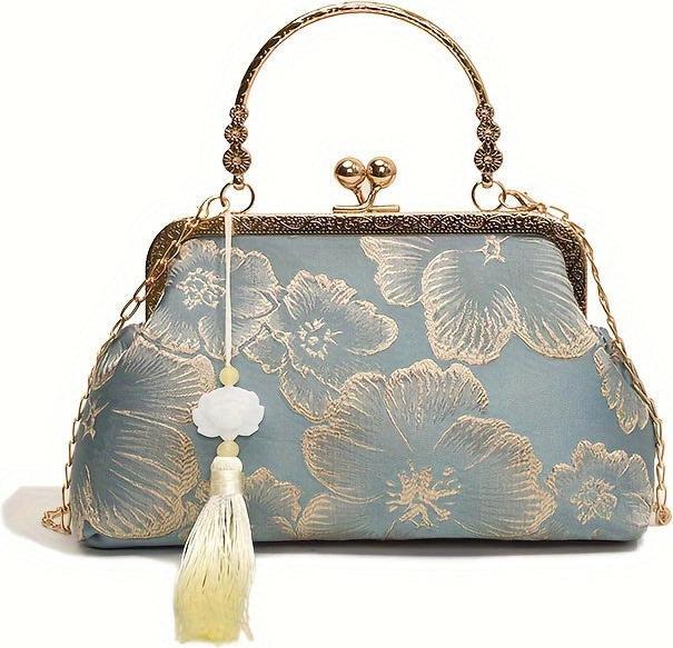 Actual product image Only-Bags.Store Floral pattern evening bag with buckle fastening - fabric shoulder chain purse for special occasions
