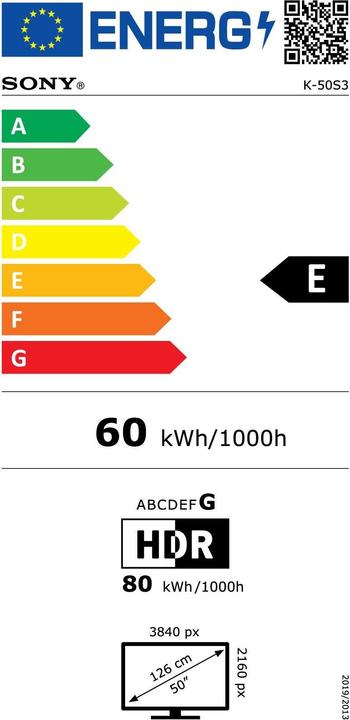 Energy Label Sony K-50S3 (50", Bravia 3, LCD, 4K, 2025)